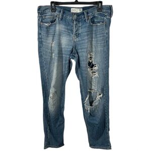 Abercrombie & Fitch Ripped Blue Straight Leg Jeans